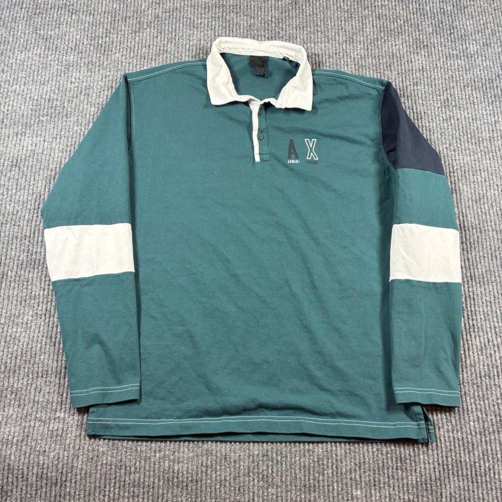 Armani Exchange Shirt Men's‎ M Long Sleeve Rugby Polo Green Blue White